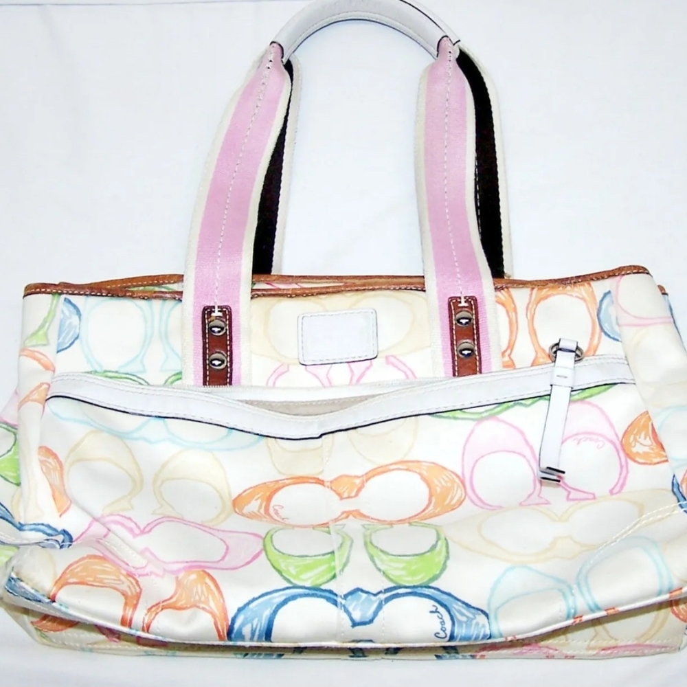 Coach Hampton Scribble Multicolor Tote Bag Pastel Signature Logo